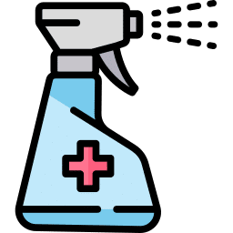 illustration of a spray bottle with a medical cross on it cleaning a surface