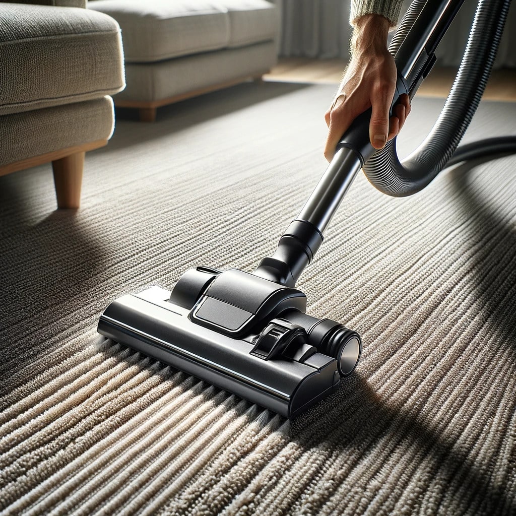 An Illustration of Cleaning a Carpet With a Vacuum
