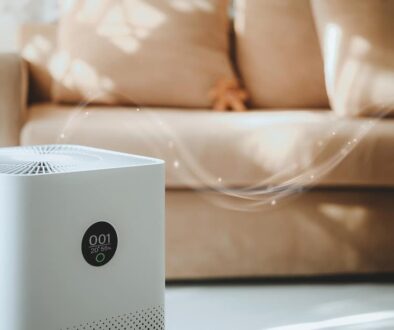 Closeup of an Air Purifier on a Living Room Floor With a Visual of Air Flowing Through It Do Air Purifiers Help With Mold