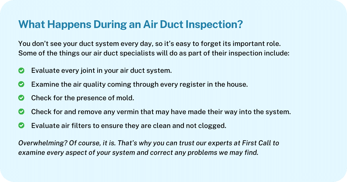 What happens during an air duct inspection